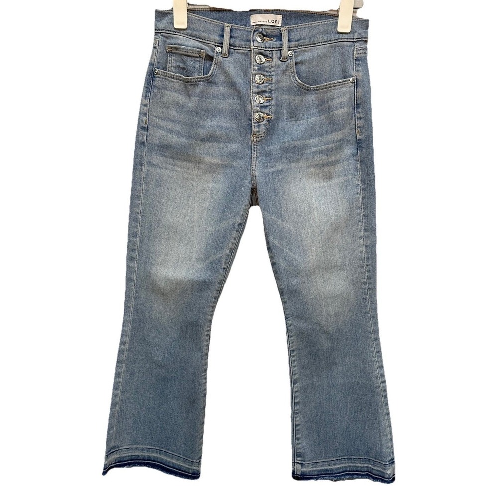 LOFT The Kick Crop Denim Jeans 29/8 Cropped Raw Hem Button Fly Front 5 Pockets